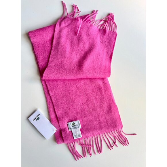 NWT LACOSTE Hot Pink Wool Cashmere Blend Knit Fringed Rectangle Scarf - Picture 10 of 13